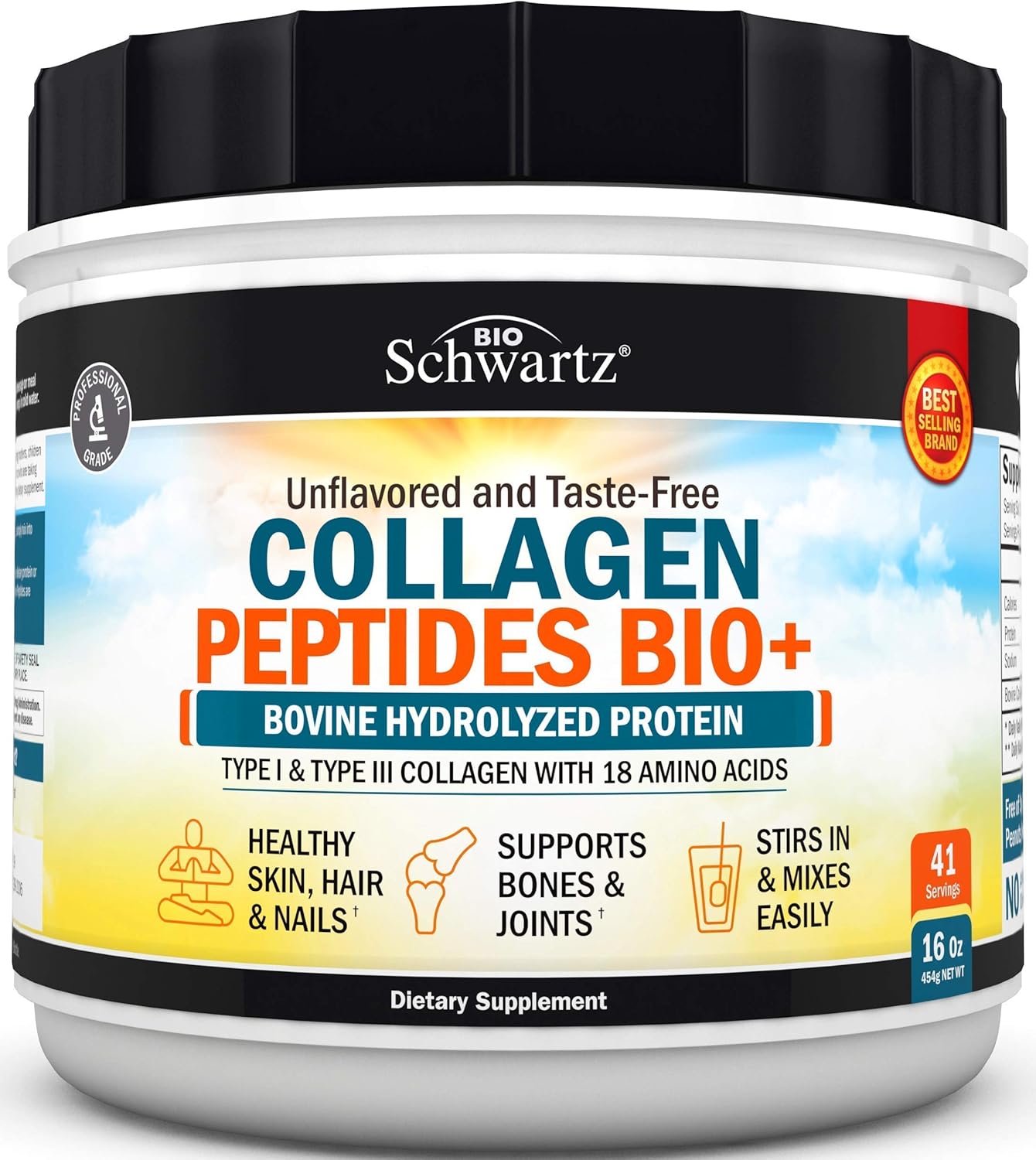 BioSchwartz Collagen Peptides Powder for Healthy Bone & Joint Support - Glucosamine, Chondroitin, MSM - Promotes Flexibility & Supports Cartilage