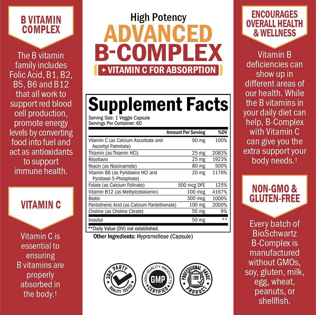BioSchwartz Daily Fruits and Veggies Supplement + Vitamin B Complex & C (4 Month Supply) for Men and Women