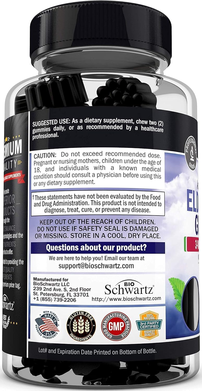 BioSchwartz Elderberry Gummies with Zinc, Vitamin C, and D3 - Immune Support Bundle (1 Mo + 1 Yr Supply)