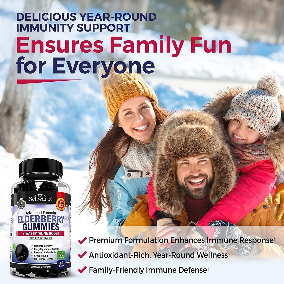 BioSchwartz Elderberry Gummies with Zinc, Vitamin C, and D3 - Immune Support Bundle (1 Mo + 1 Yr Supply)