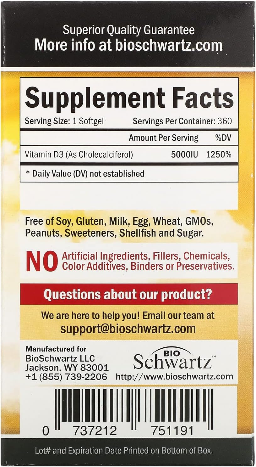 BioSchwartz High Strength Vitamin D3 5000 IU 125 mcg with Daily Probiotic Supplement - 1 Year and 2 Month Supply