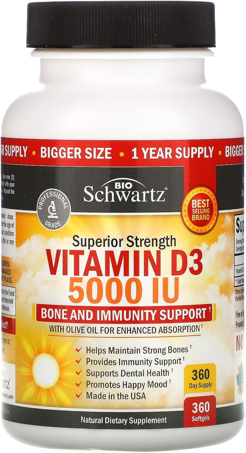 BioSchwartz High Strength Vitamin D3 5000 IU 125 mcg with Daily Probiotic Supplement - 1 Year and 2 Month Supply