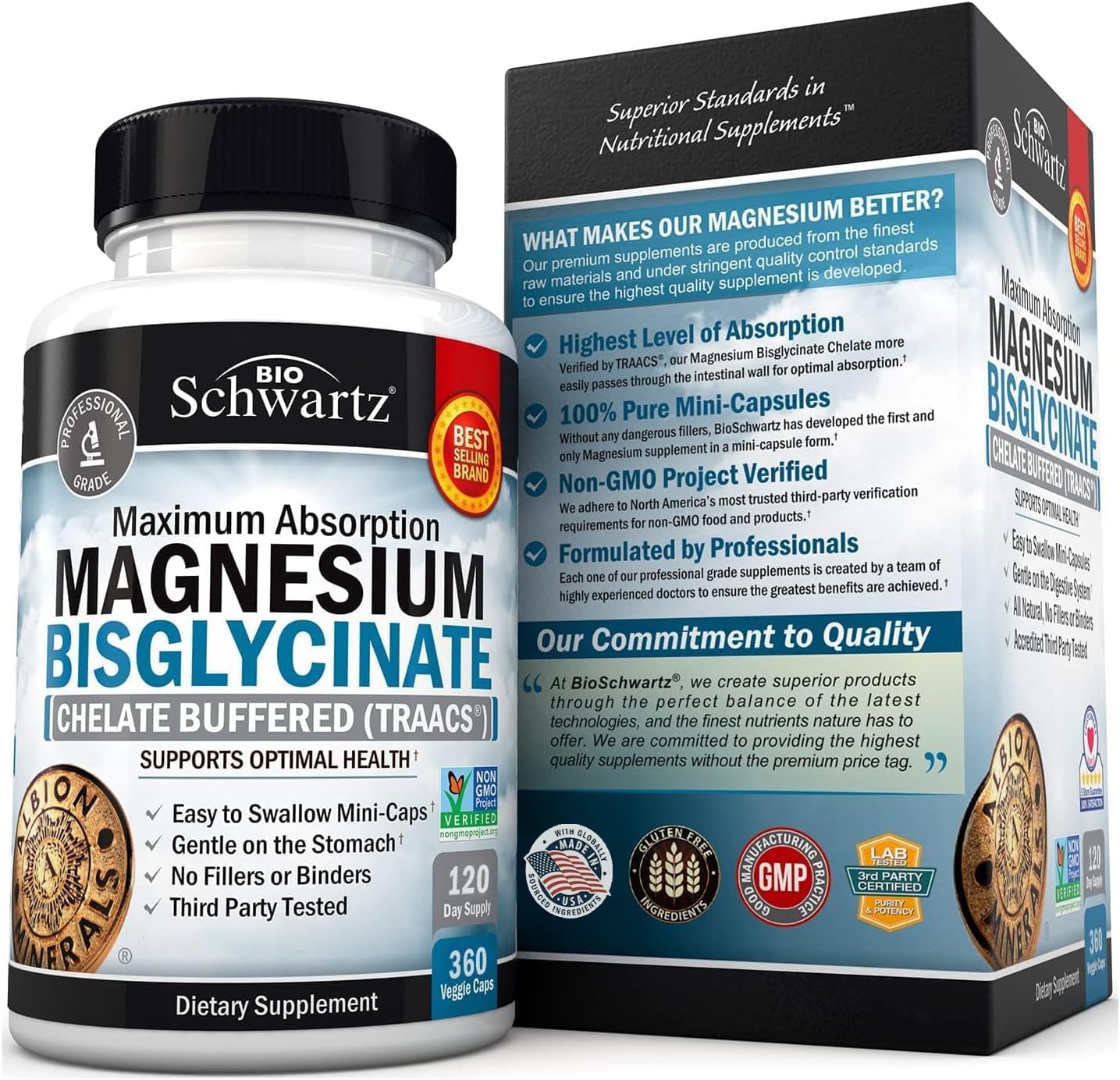 BioSchwartz High Strength Vitamin D3 5000 IU 125 mcg with High Absorption Magnesium Bisglycinate Capsules - Bundle Pack for Long-Term Support