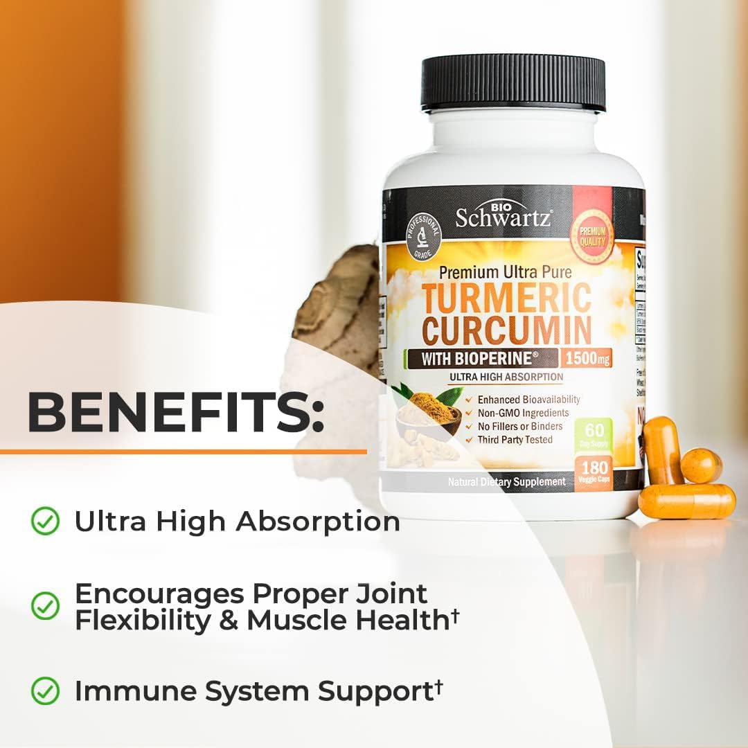 BioSchwartz Joint Support Supplement Bundle: Glucosamine Chondroitin MSM Triple Strength + Turmeric Curcumin Complex