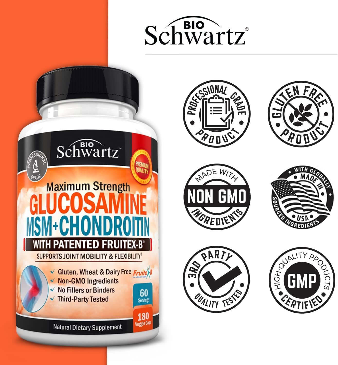 BioSchwartz Joint Support Supplement Bundle: Glucosamine Chondroitin MSM Triple Strength + Turmeric Curcumin Complex