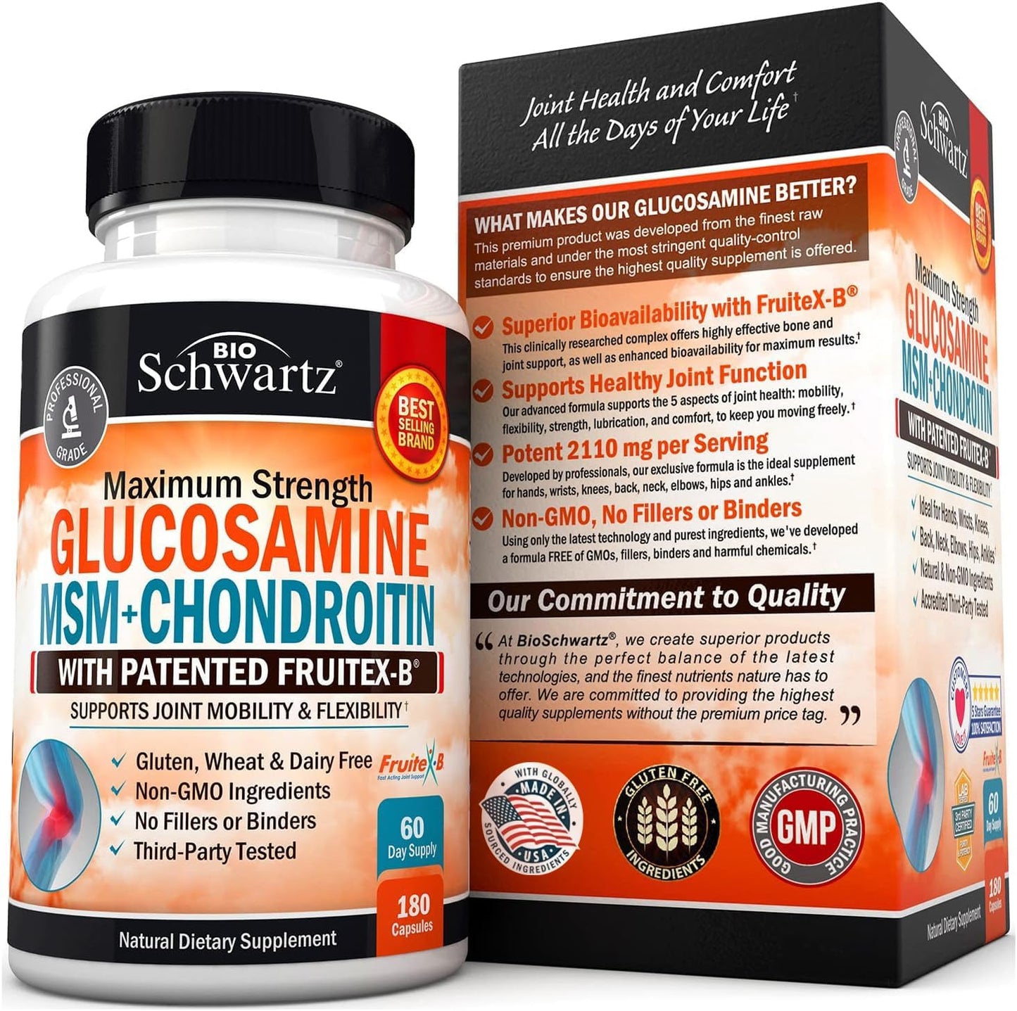 BioSchwartz Joint Support Supplement Bundle: Glucosamine Chondroitin MSM Triple Strength + Turmeric Curcumin Complex