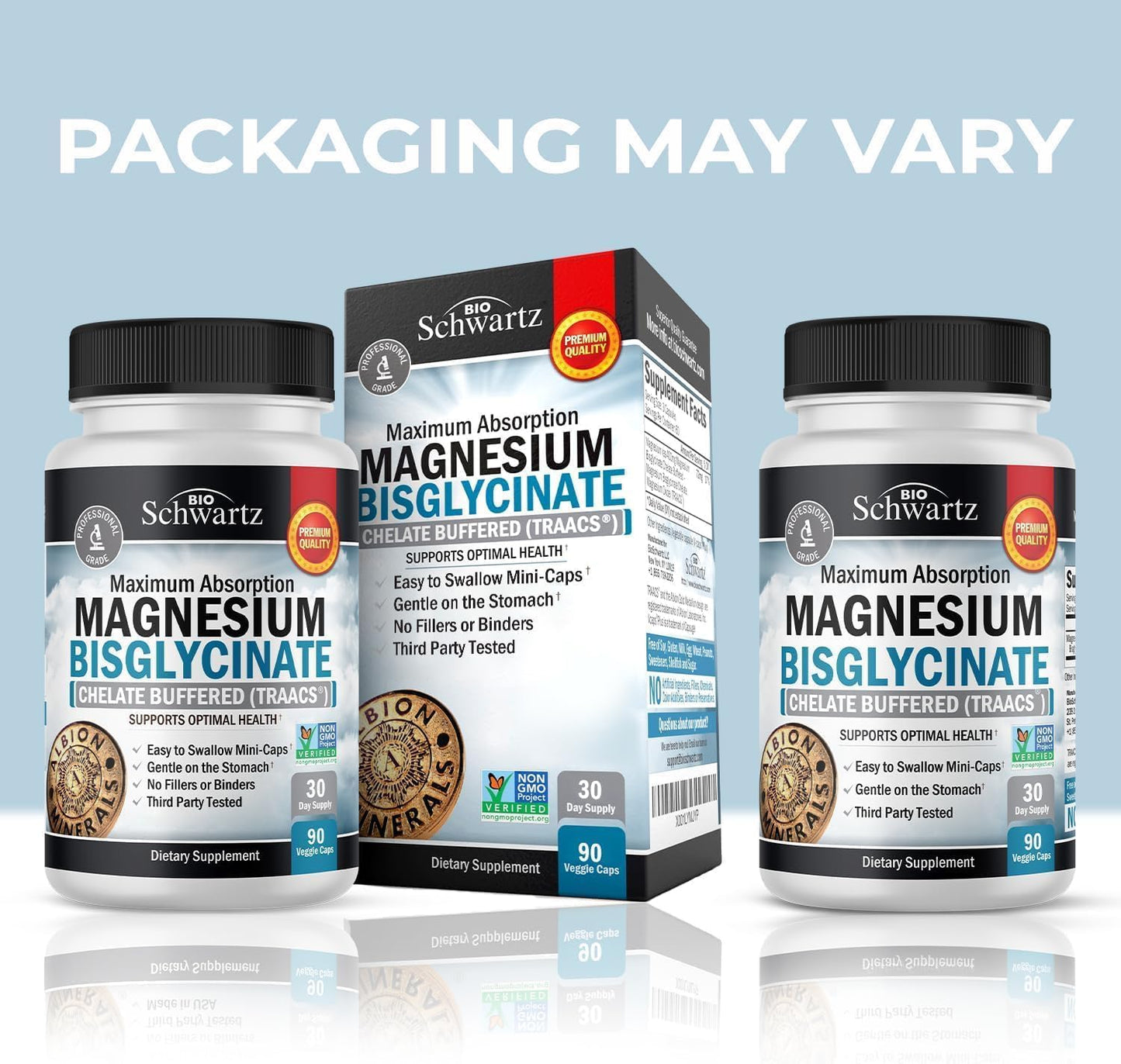 BioSchwartz Magnesium Bisglycinate Chelate Capsules - Maximum Absorption & Bioavailability, Non-Laxative, Healthy Energy Support - Non-GMO - 90 ct