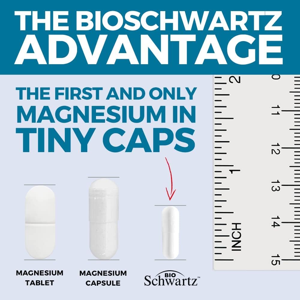 BioSchwartz Magnesium Bisglycinate Chelate Capsules - Maximum Absorption & Bioavailability, Non-Laxative, Healthy Energy Support - Non-GMO - 90 ct