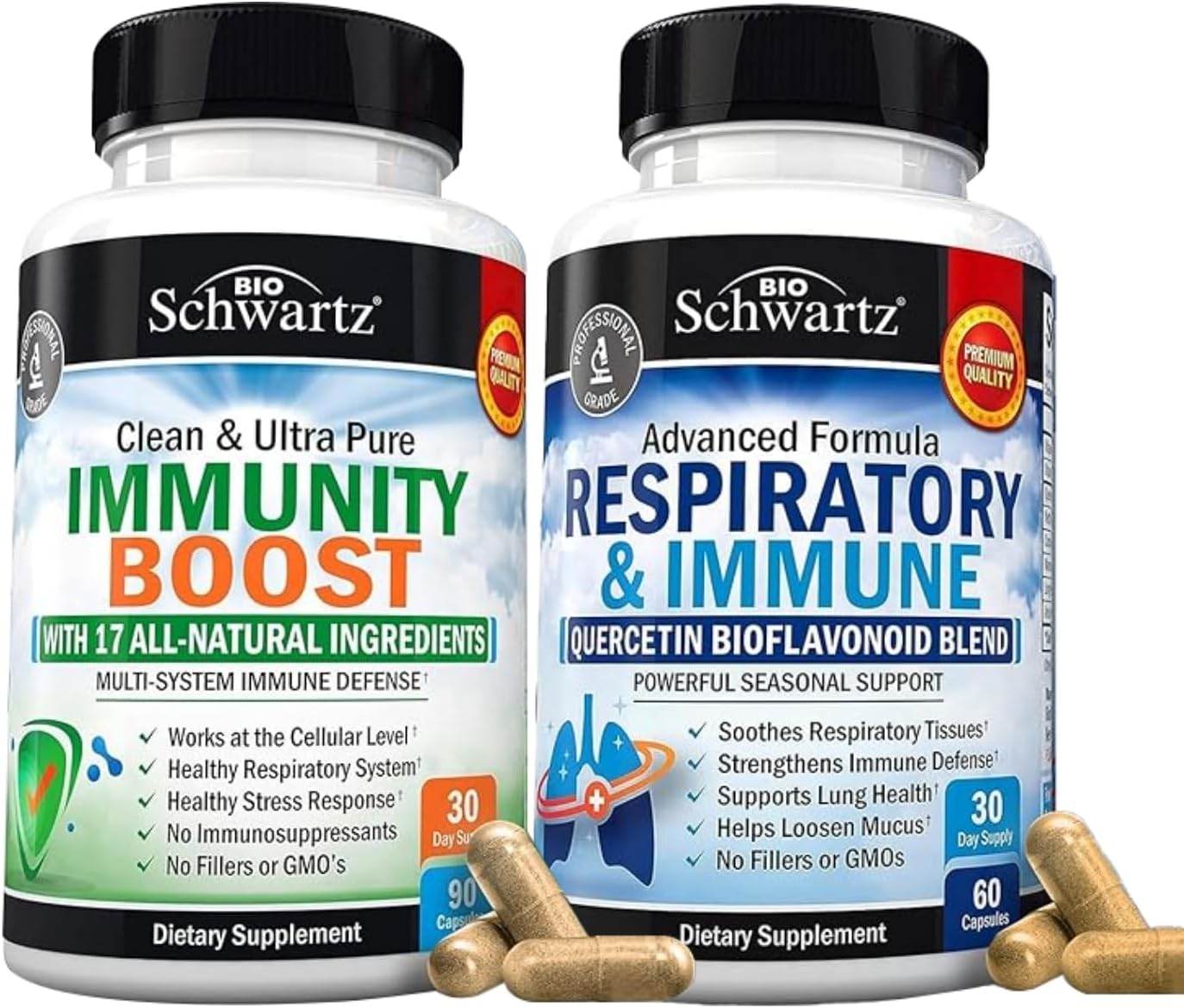 BioSchwartz Respiratory & Immune Lung Support Supplement with Quercetin + 17-in-1 Immune Support & Antioxidants - 2 Month Supply