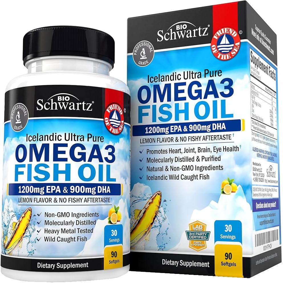 BioSchwartz Triple Strength Omega 3 Fish Oil Softgels with High Strength Vitamin D3 - 1 Month Omega 3 Supply + 1 Year Vitamin D Supply
