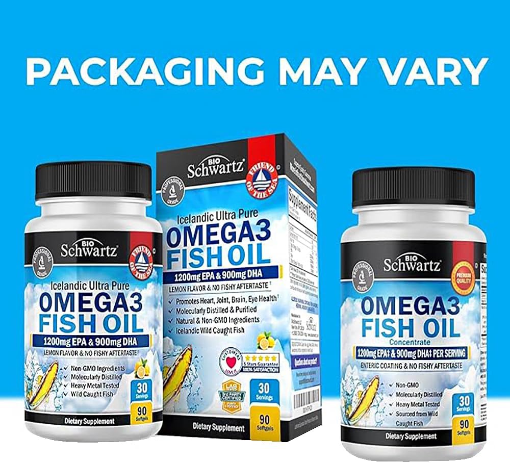 BioSchwartz Triple Strength Omega 3 Fish Oil Softgels with High Strength Vitamin D3 - 1 Month Omega 3 Supply + 1 Year Vitamin D Supply