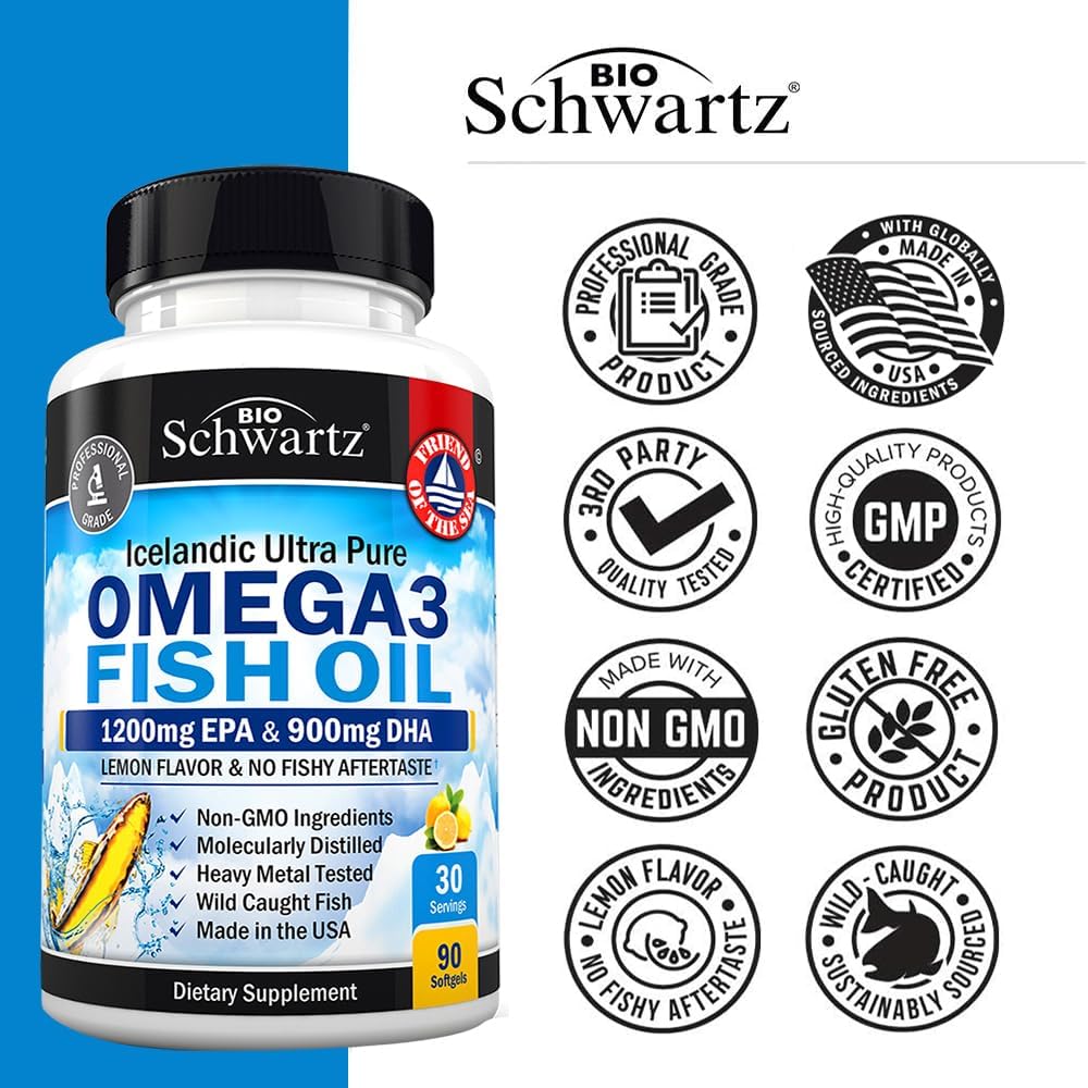 BioSchwartz Triple Strength Omega 3 Fish Oil Softgels with High Strength Vitamin D3 - 1 Month Omega 3 Supply + 1 Year Vitamin D Supply