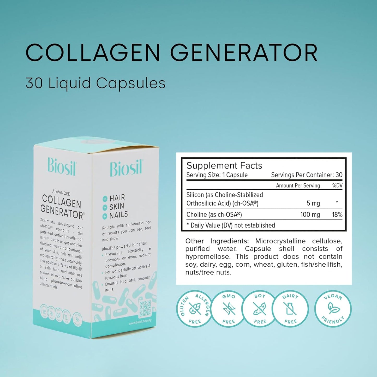 Biosil Collagen Generator Capsules - Patented ch-OSA Complex - Supports Natural Collagen Production - GMO Free - 15-Day Supply