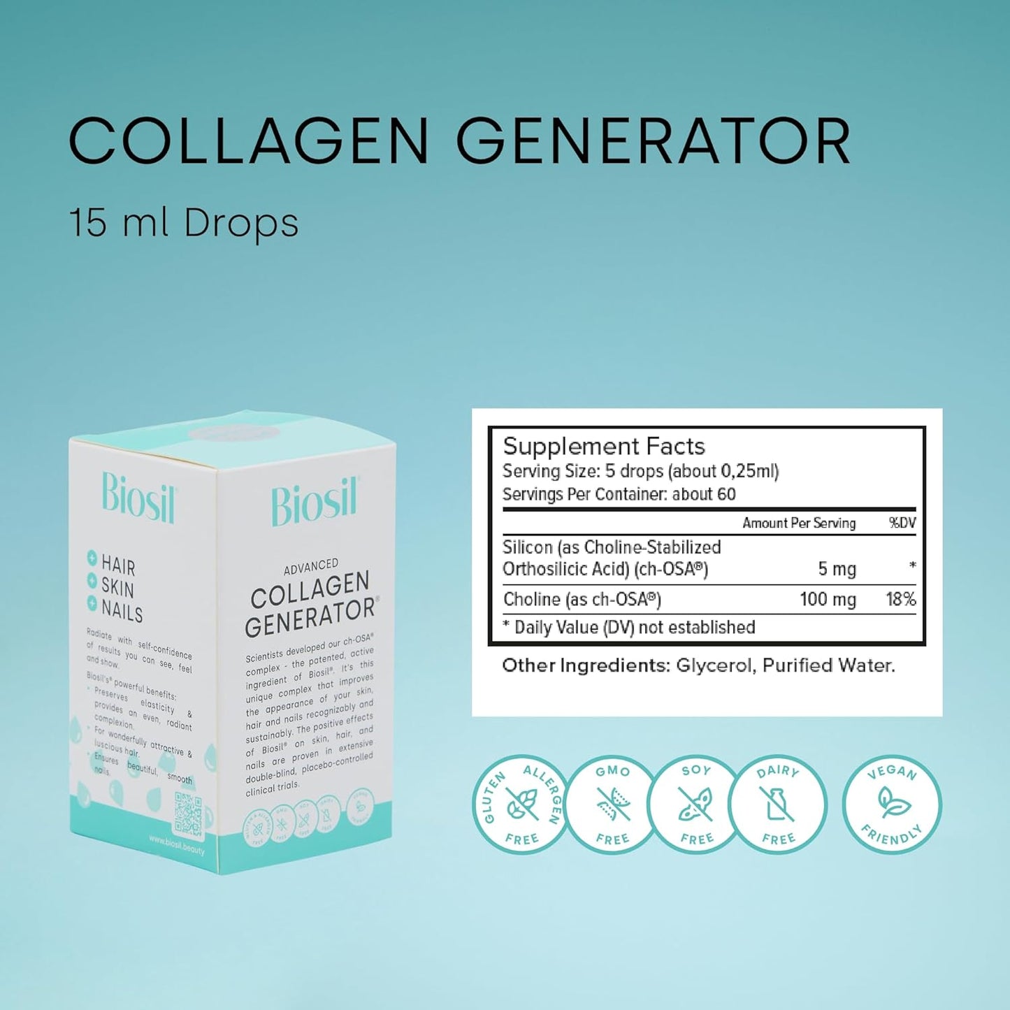 Biosil Collagen Generator Drops - 0.5 fl oz - Patented ch-OSA Complex - Stimulates & Defends Natural Collagen - Non-GMO - 30-Day Supply
