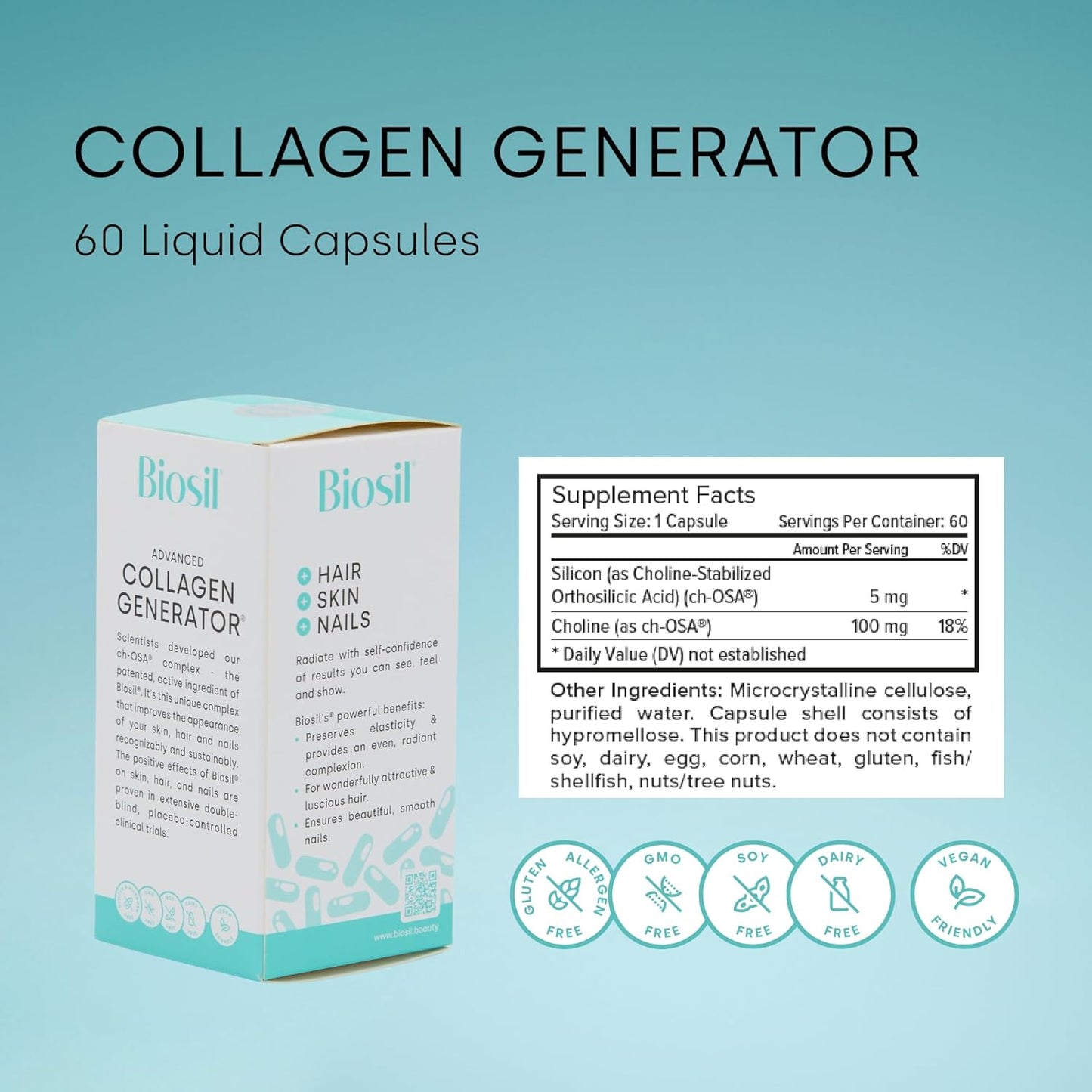 BioSil Collagen Generator Liquid Capsules - Patented ch-OSA Complex - Boosts Collagen Production - Non-GMO - 30 Day Supply