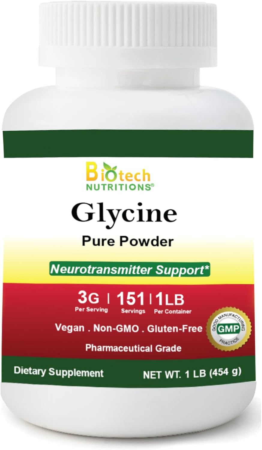Biotech Nutritions Pure Glycine Powder - 16 oz, Gluten-Free, Non-GMO, USA-Made