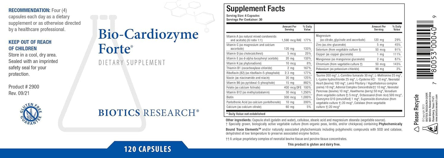 Biotics Research Bio Cardiozyme Forte: Cardiovascular Health Multivitamin - Antioxidant Support, 120 Capsules