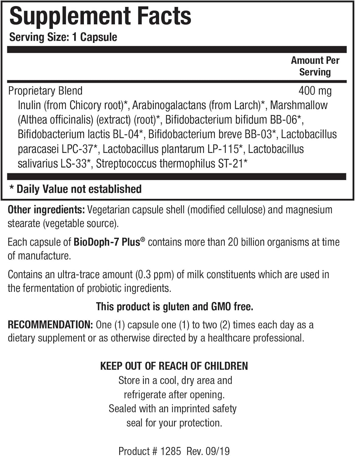 Biotics Research BioDoph-7 Plus Probiotics Prebiotics Supplement for Healthy Gut, Digestion, and Skin - 60 Capsules