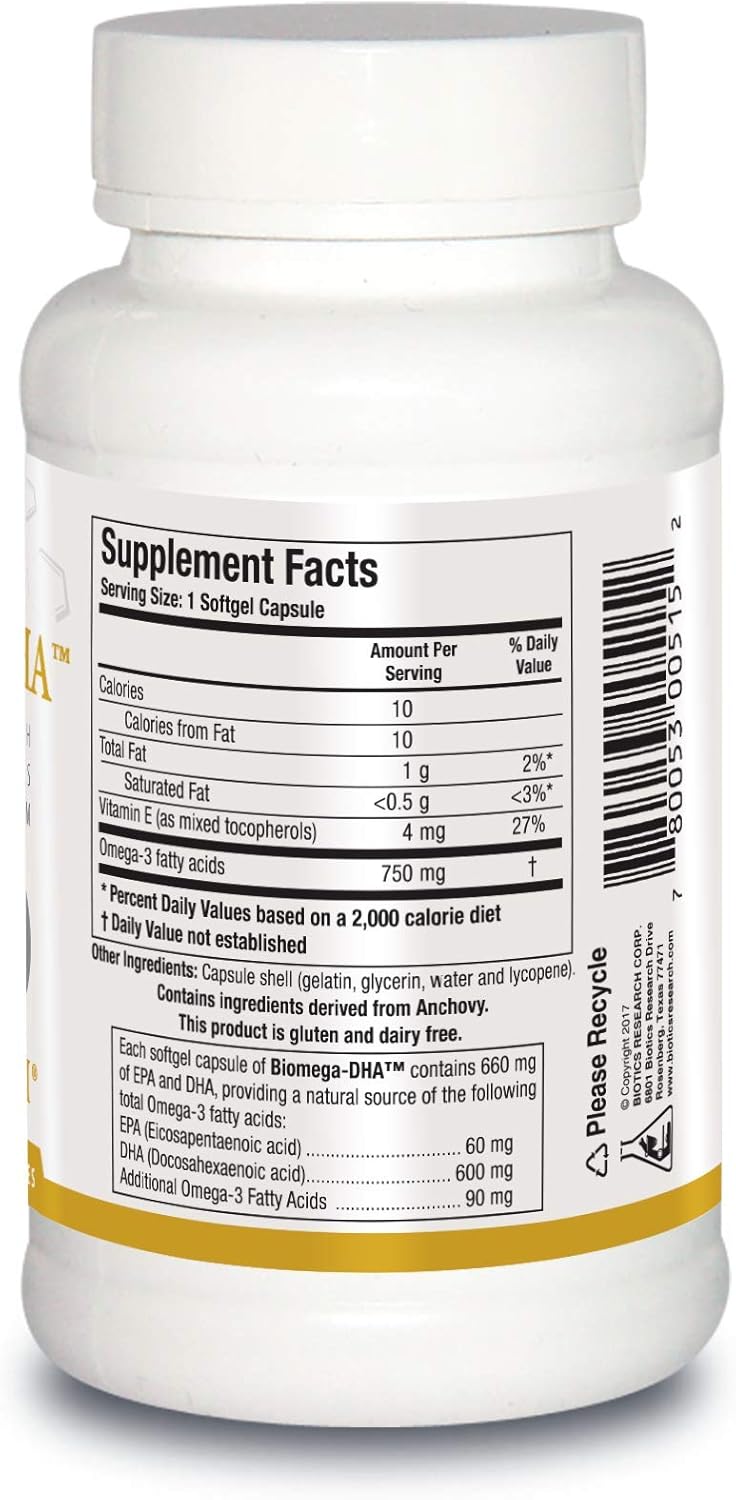 Biotics Research Biomega DHA Fish Oil Softgels - 600mg DHA for Memory & Learning - Fetal Brain Support - 90 Vitamins