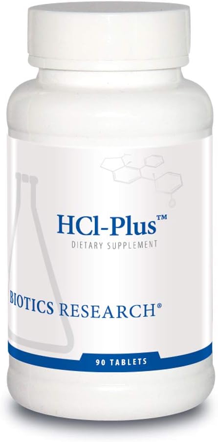 Biotics Research HCl Plus™ - Digestive Support Supplement with Betaine Hydrochloride, Pepsin, and Glutamic Acid - 90 Tablets