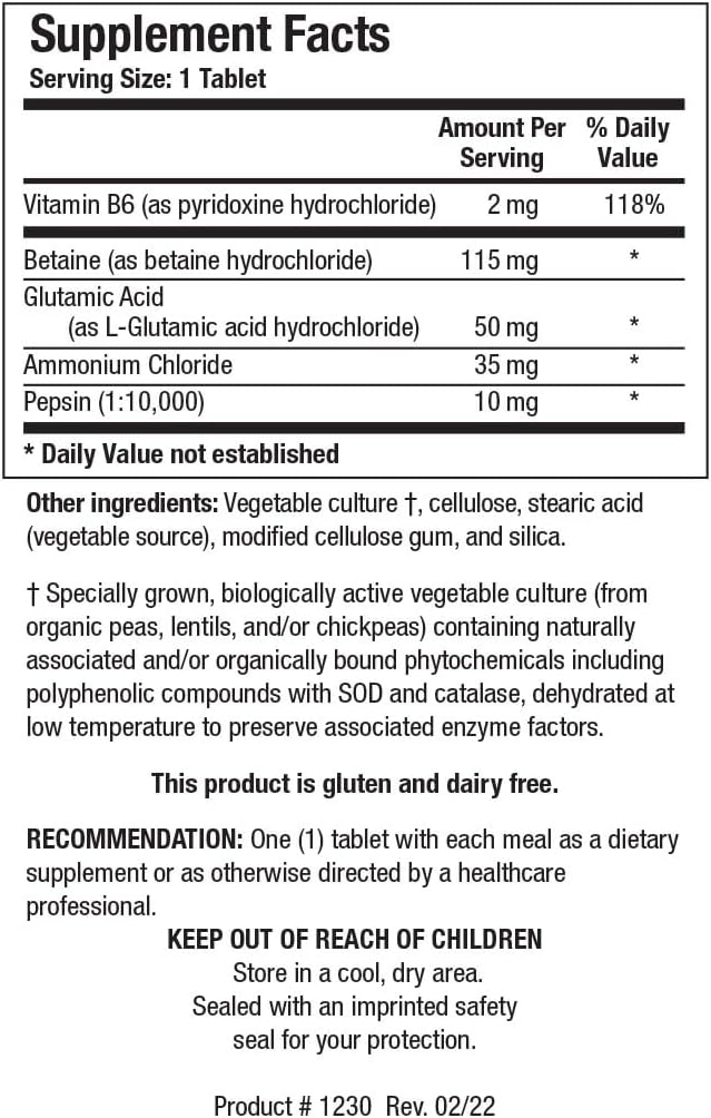 Biotics Research HCl Plus™ - Digestive Support Supplement with Betaine Hydrochloride, Pepsin, and Glutamic Acid - 90 Tablets