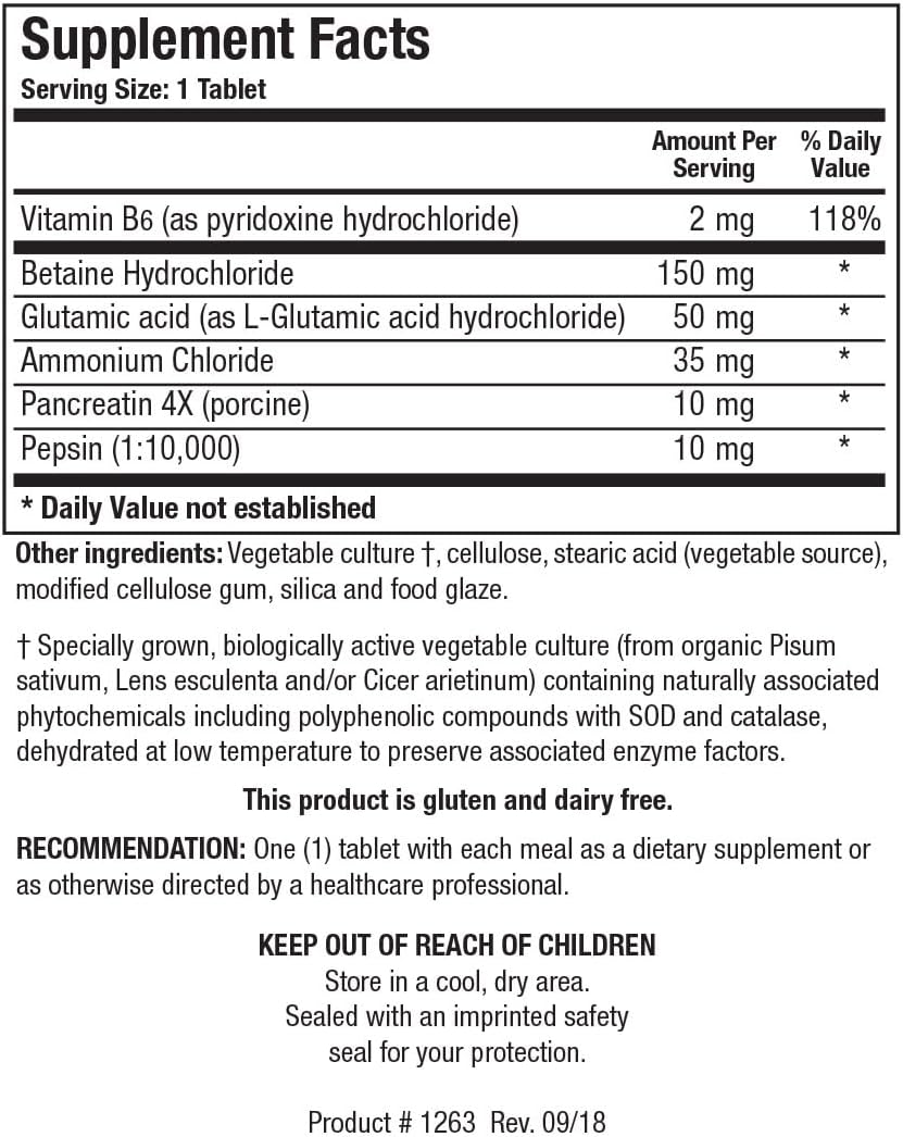 Biotics Research Hydro Zyme Digestive Support with Betaine HCl for Healthy Gastric pH - 250 Tablets