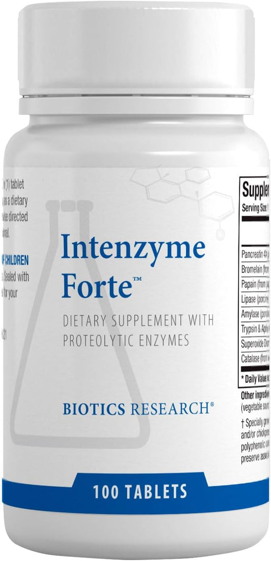 Biotics Research Intenzyme Fort™ Proteolytic Enzymes - Pancreatin, Bromelain, Papain - 100 Tablets for Healthy Protein Digestion & Immune Support