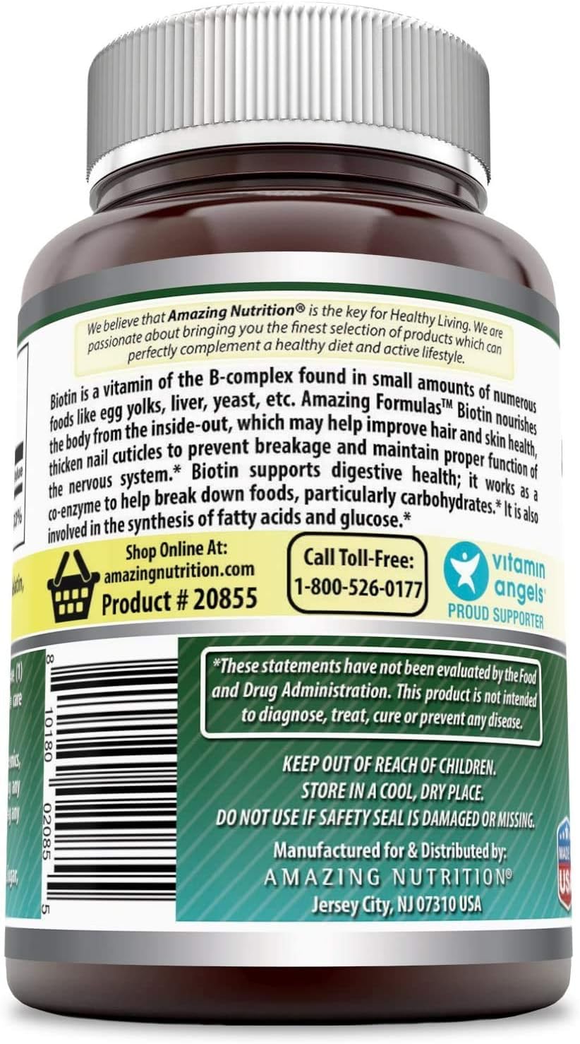 Biotin 10,000 Mcg Dietary Supplement - 600 Capsules for Healthy Hair, Skin & Nails
