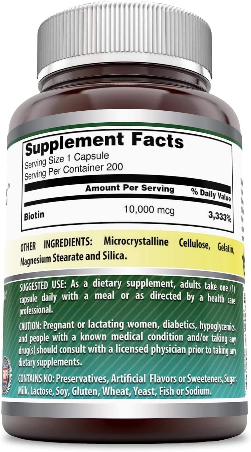 Biotin 10,000 Mcg Dietary Supplement - 600 Capsules for Healthy Hair, Skin & Nails