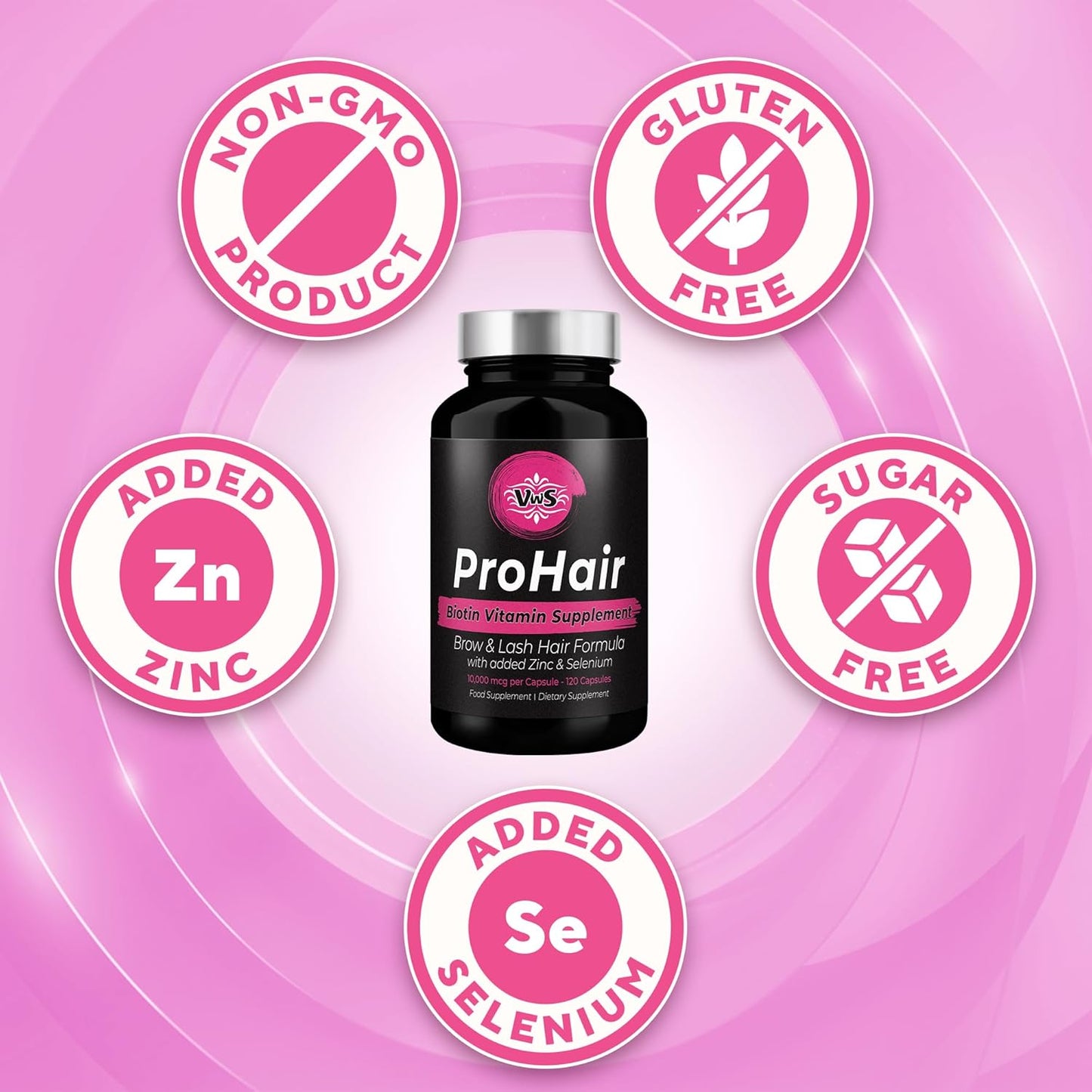 Biotin 10,000 mcg Supplement with Zinc & Selenium for Hair, Nails & Skin - 120 Vegan Capsules for Men and Women