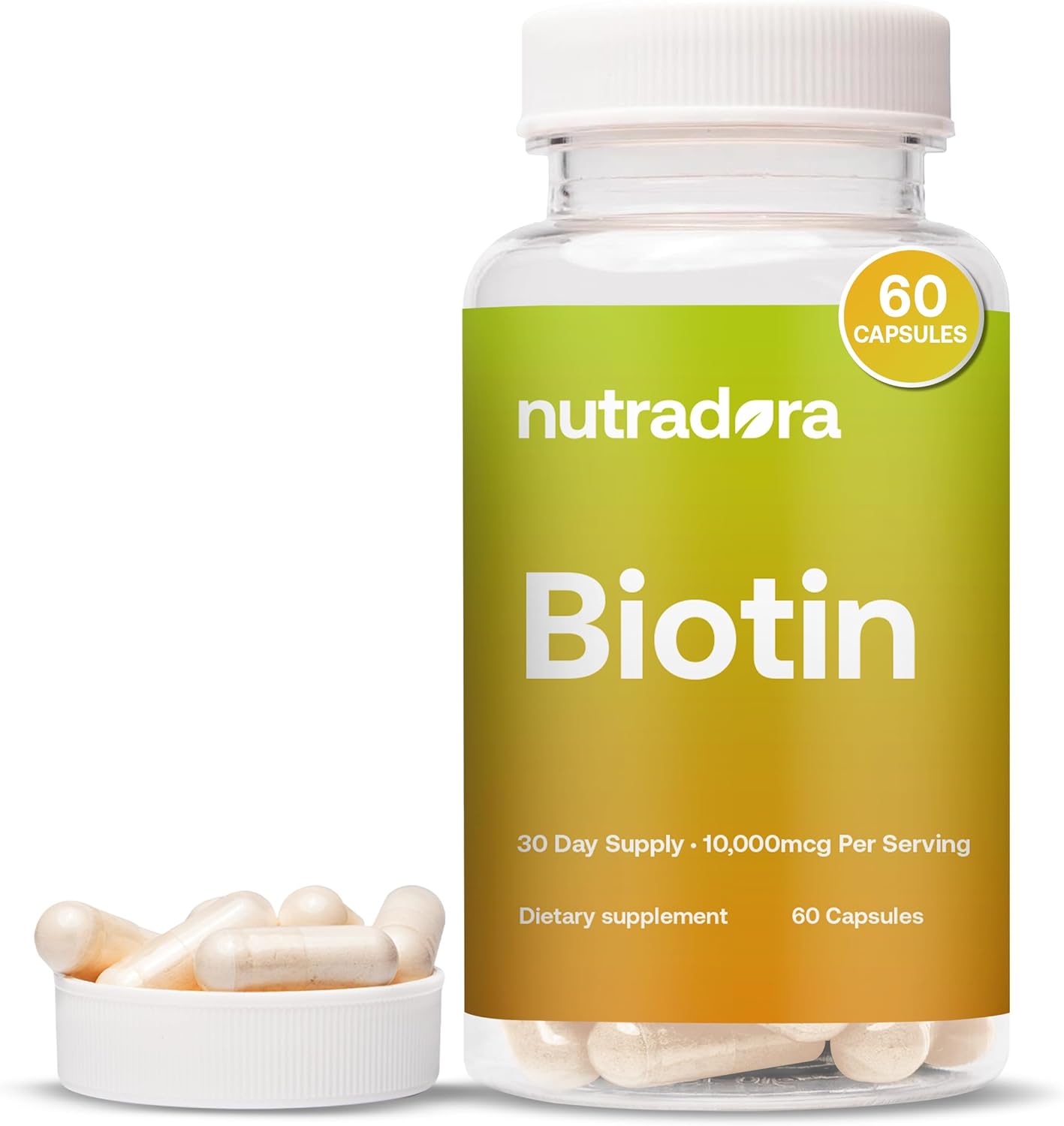 Biotin 10000mcg Capsules with Calcium for Hair Skin and Nails - Vegan Supplement for Hair Growth 60 Count