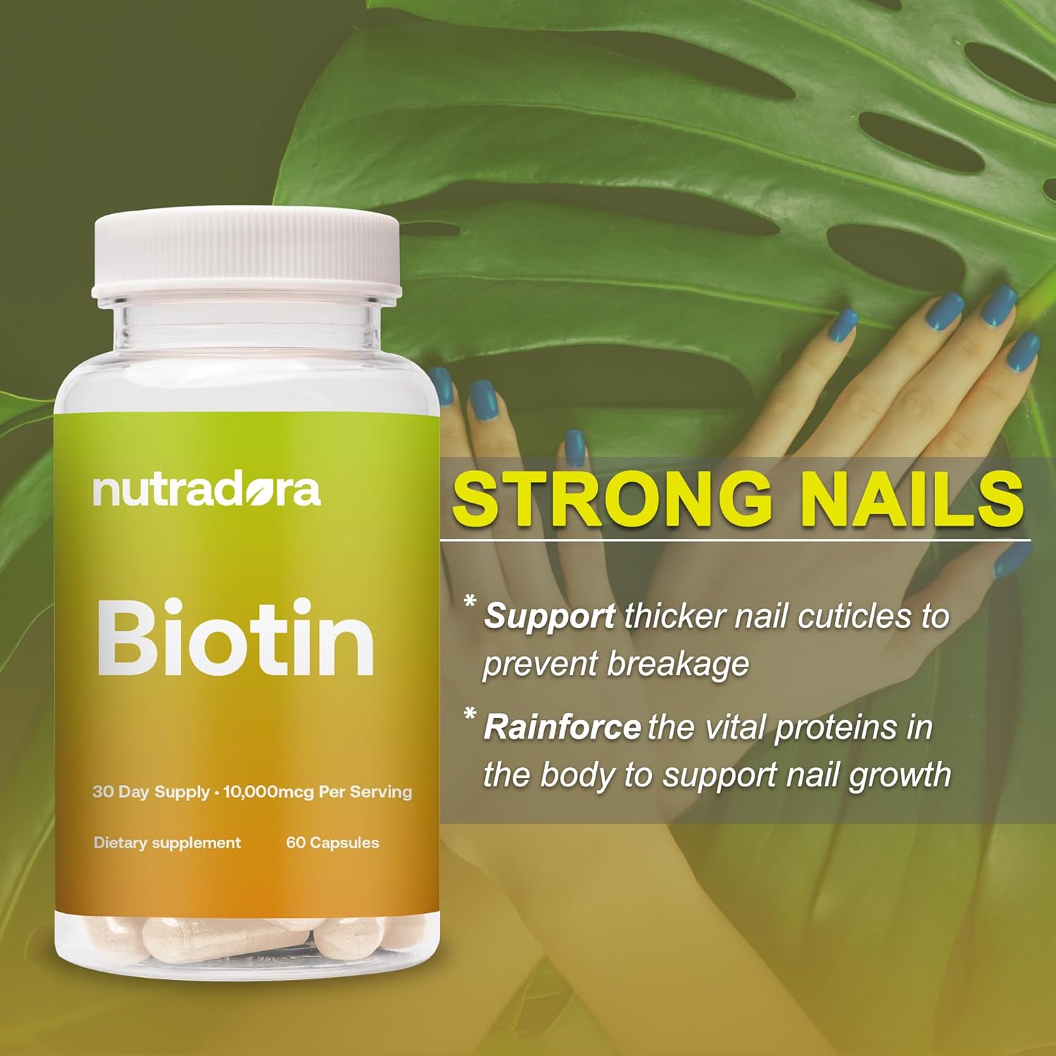 Biotin 10000mcg Capsules with Calcium for Hair Skin and Nails - Vegan Supplement for Hair Growth 60 Count