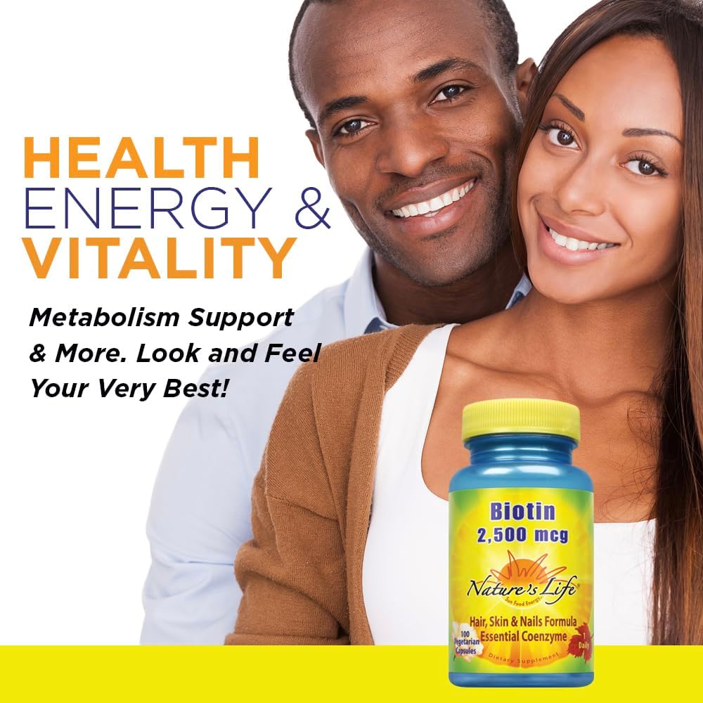 Biotin 2500mcg Supplement for Hair, Skin, Nails & Metabolism | Non-GMO | 100 Veg Caps