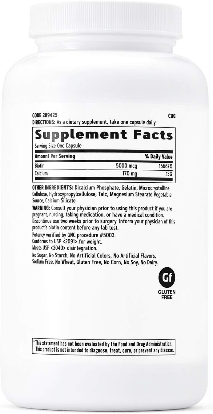 Biotin 5000 mcg Capsules for Healthy Hair, Skin, and Nails - 240 Count