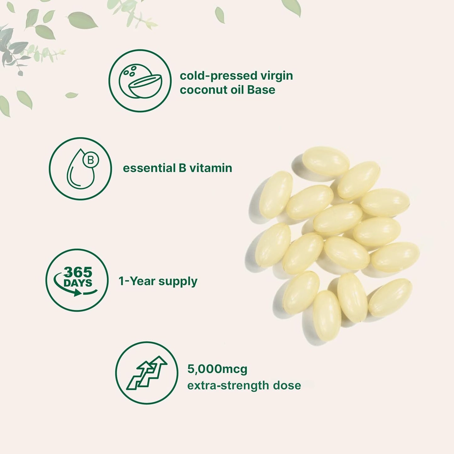 Biotin 5,000mcg with Virgin Coconut Oil Softgels - 365 Count, Fast Release for Healthy Hair, Skin, & Nails - Non-GMO, Gluten-Free - One Year Supply