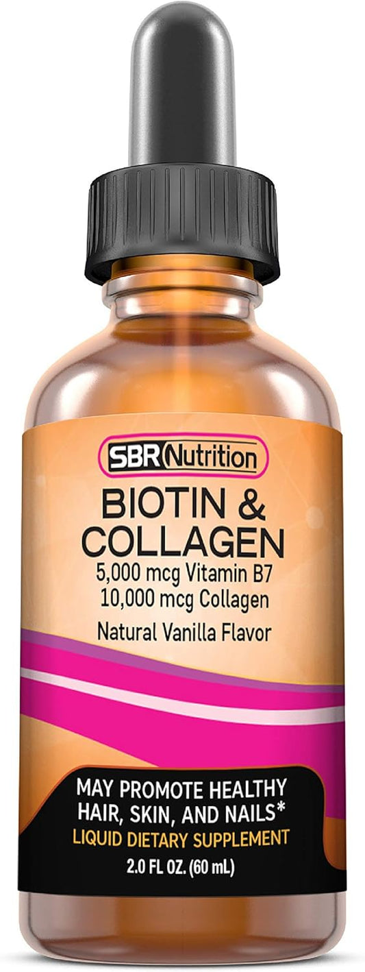 Biotin and Collagen Liquid Supplement for Hair Growth, Skin Health, and Nail Strength - 2 oz Bottle