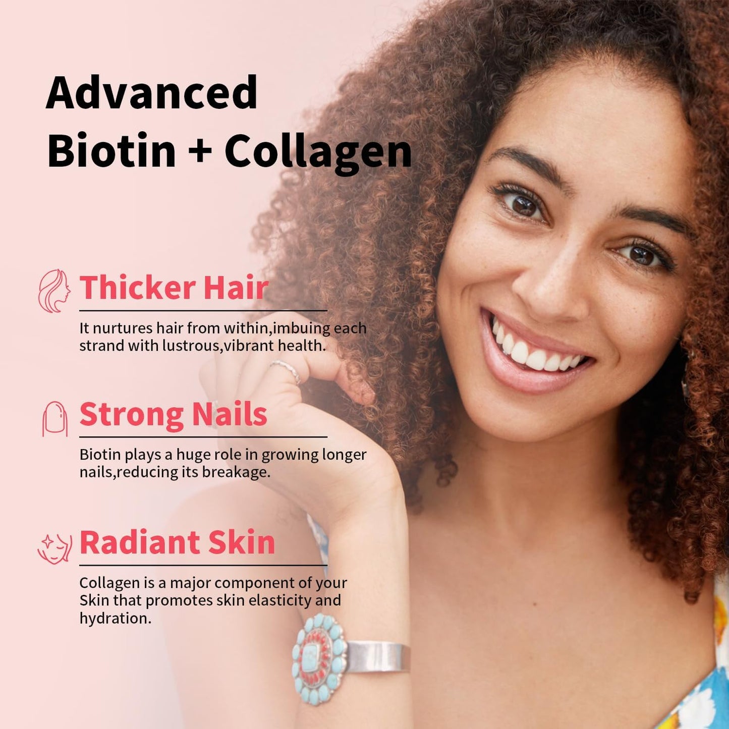 Biotin and Collagen Supplements for Women - 5000 mcg Biotin + Collagen - Promotes Healthy Hair, Skin, and Nails - 60 Veggie Capsules