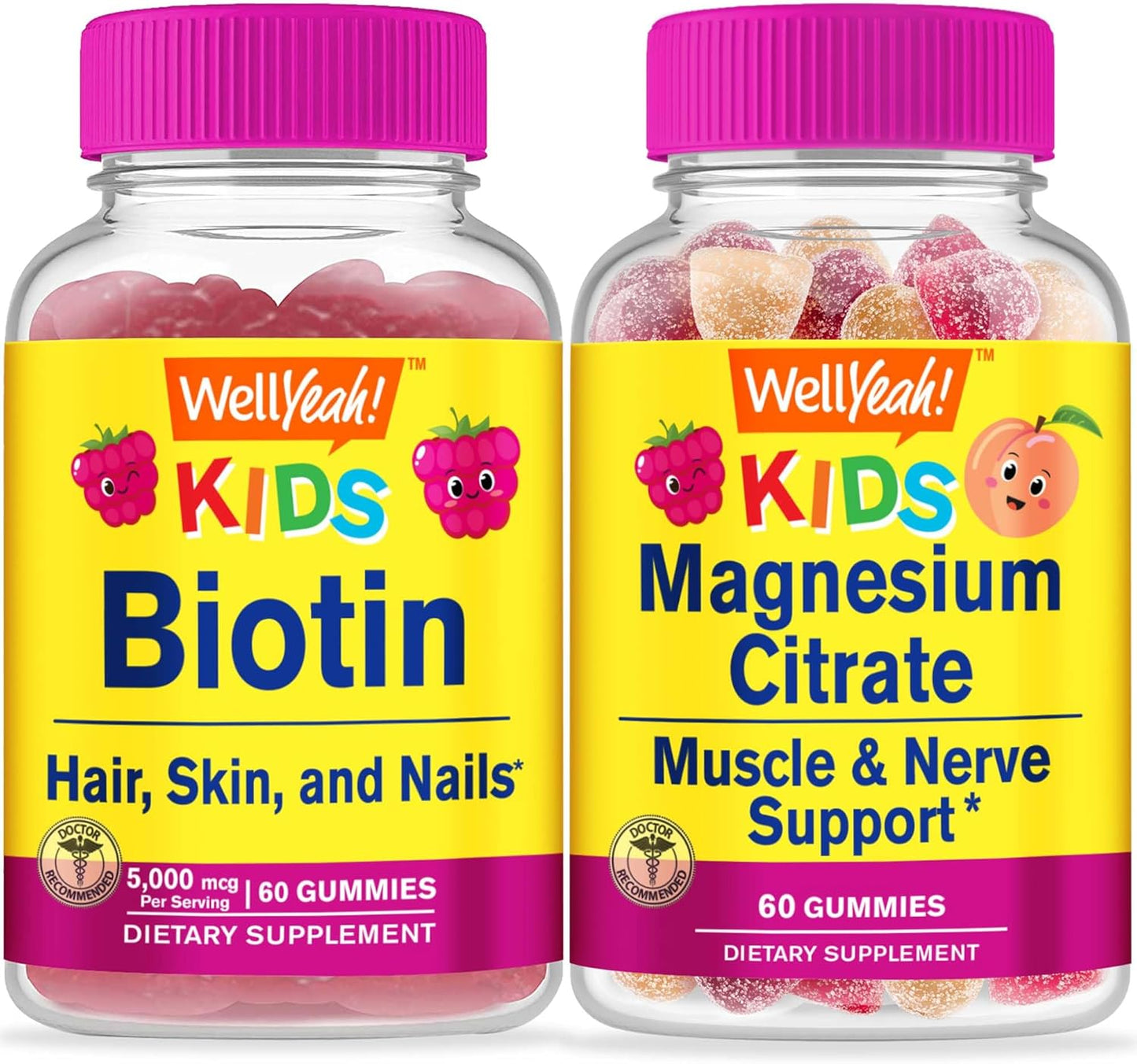 Biotin and Magnesium Citrate Gummies Bundle for Kids - Delicious Vitamin Supplement, Gluten Free, GMO Free, Chewable
