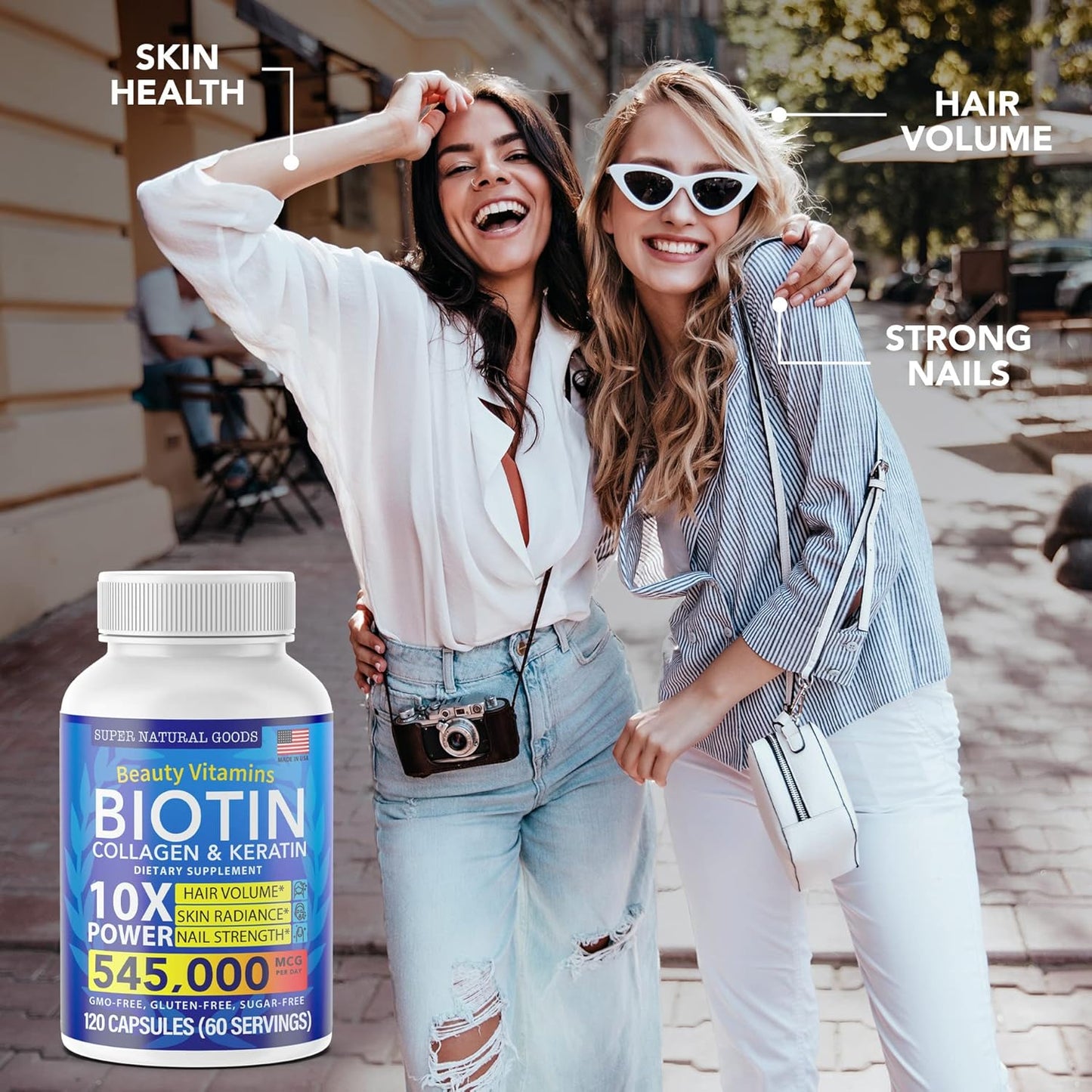 Biotin, Collagen, Keratin, and Folate Hair Loss Treatment Vitamins for Men & Women - Hair Growth, Follicle, Skin, Nails - Postpartum Support - GMO & Gluten Free - 60 Capsules