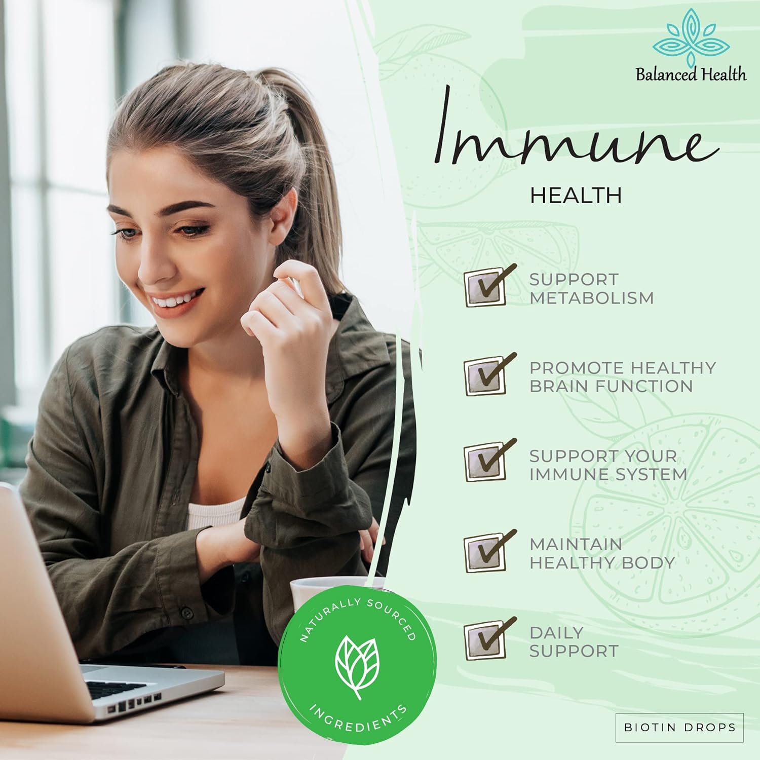 Biotin Drops for Healthy Hair, Skin, and Nails - 2oz Lemon Flavor, 120 Servings