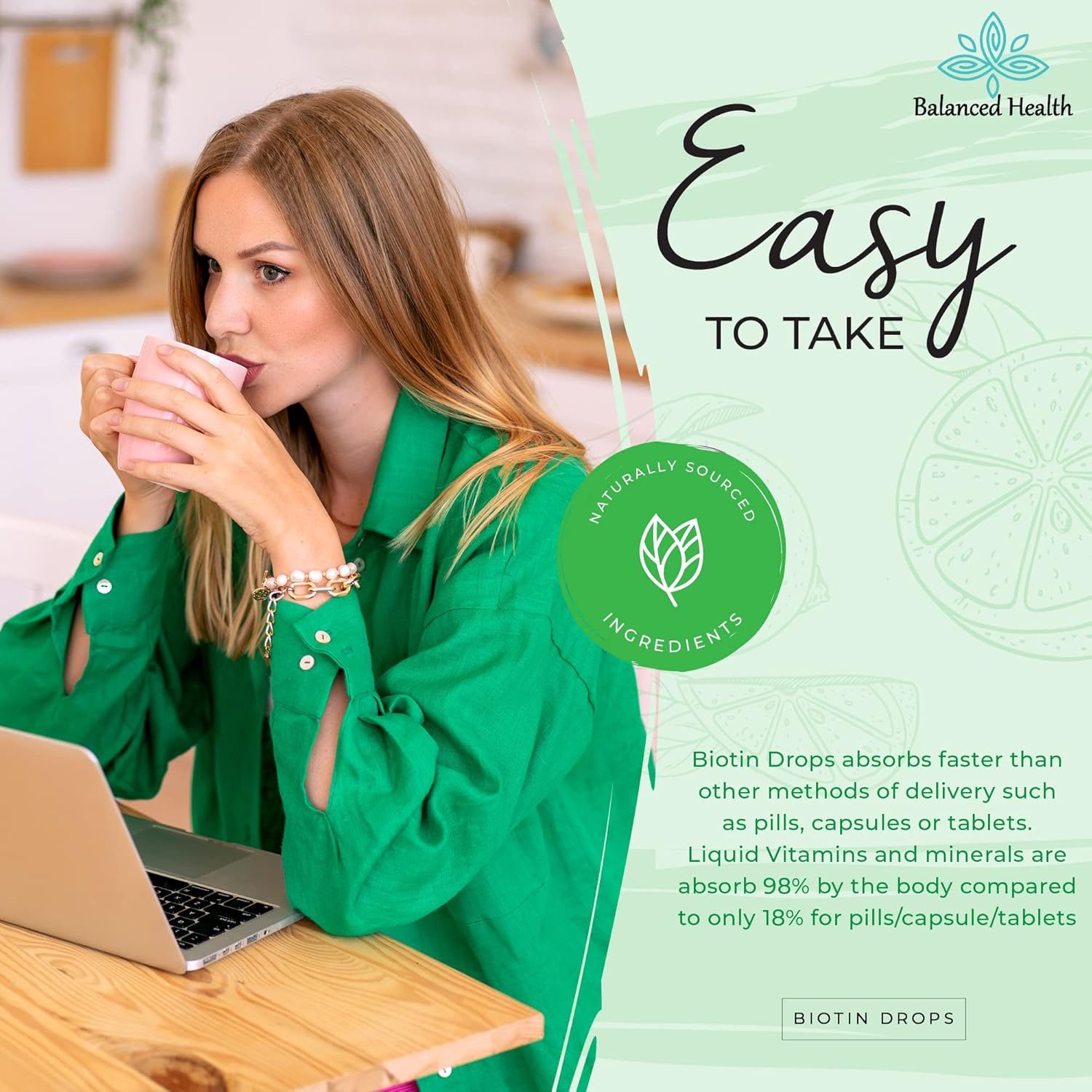 Biotin Drops for Healthy Hair, Skin, and Nails - 2oz Lemon Flavor, 120 Servings