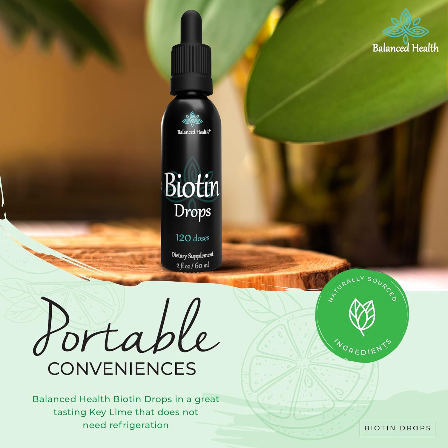 Biotin Drops for Healthy Hair, Skin, and Nails - 2oz Lemon Flavor, 120 Servings