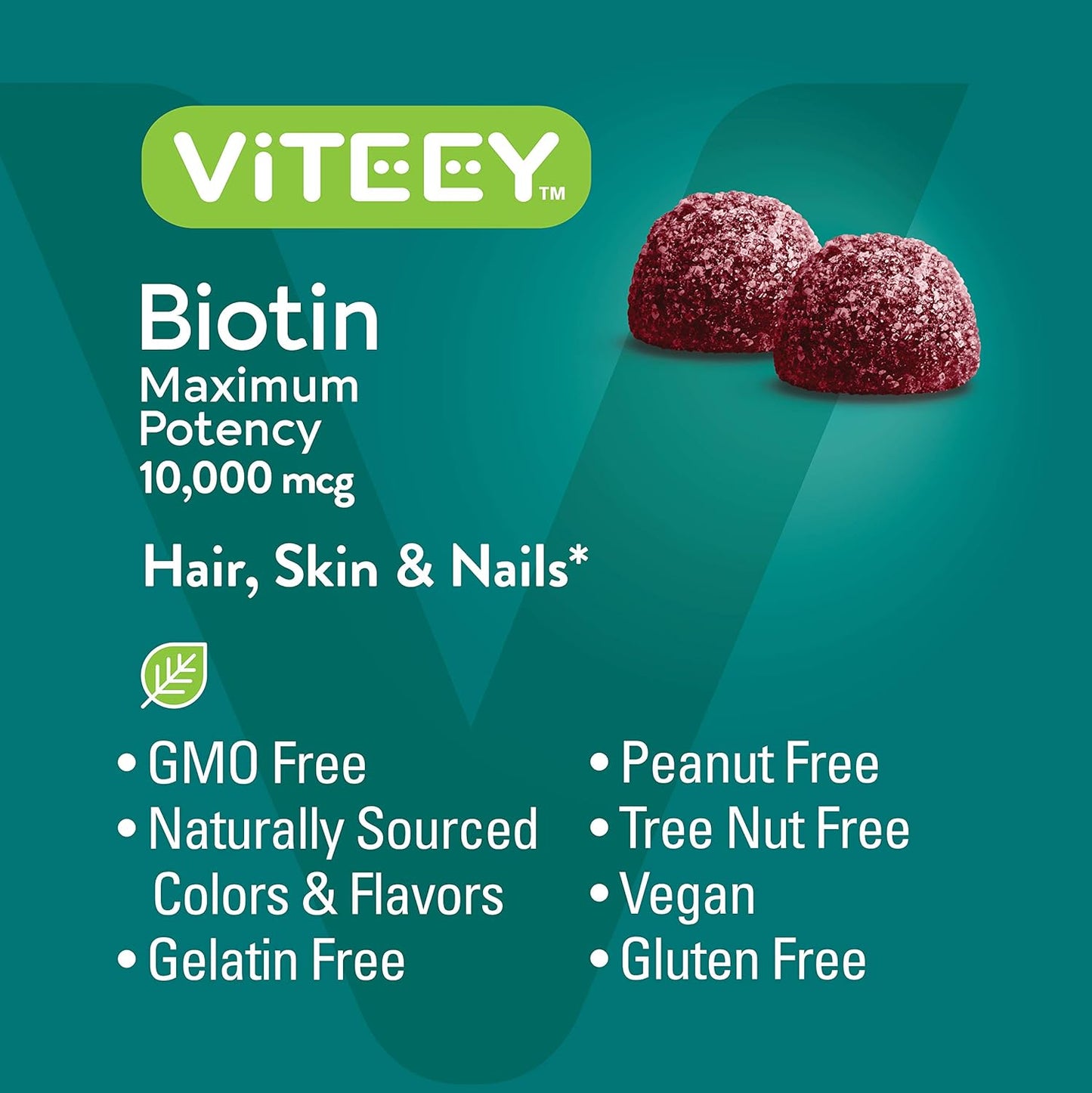 Biotin Gummies 10,000mcg for Hair Skin Nails - Hair Growth, Healthy Skin & Nails - Vegan, Gluten-Free Raspberry Flavor