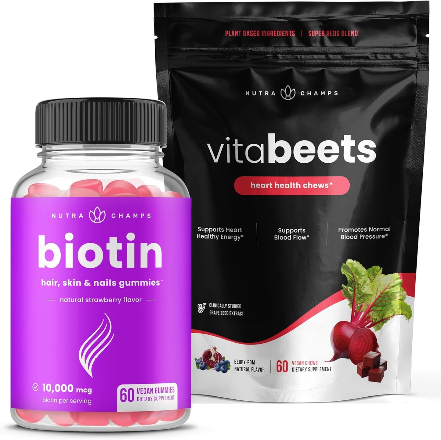 Biotin Gummies and Beet Chews by NutraChamps - Delicious Supplements for Hair and Energy Boost - BoostGo Australia