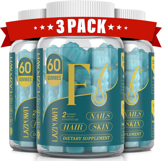 Biotin Gummies for Hair, Skin, and Nails - Vegan Vitamin B7 for Hair Growth and Stronger Nails - 90 Day Supply - Blueberry - 3 Pack