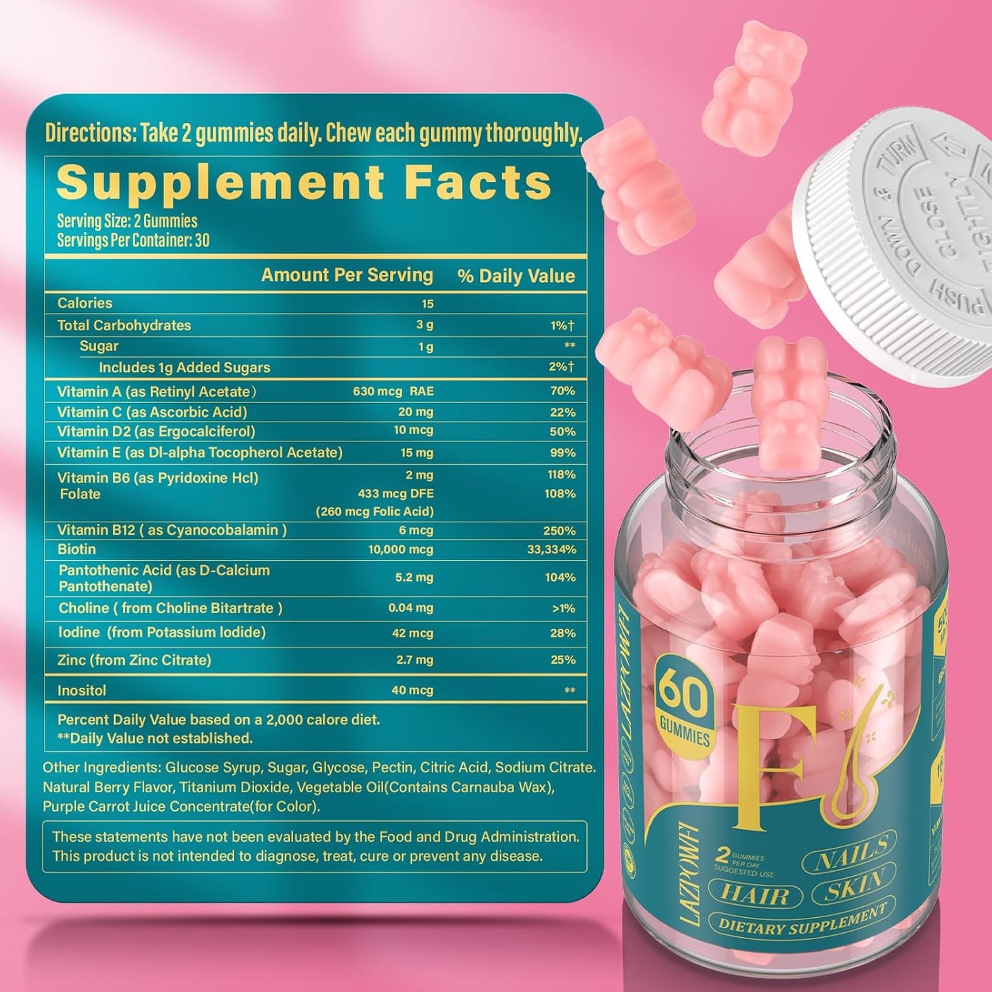Biotin Gummies for Hair Skin and Nails Growth - Vegan Vitamin B7 Supplement for Men & Women - 120 Day Supply - Raspberry Flavor - BoostGo Australia