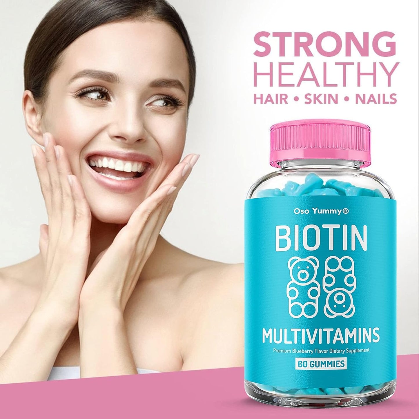 Biotin Gummies for Hair, Skin, and Nails with Vitamins A, C, D, E, B6, B12, and Zinc - Vegan Bear Shaped Supplement for Faster Hair Growth in Women and Men