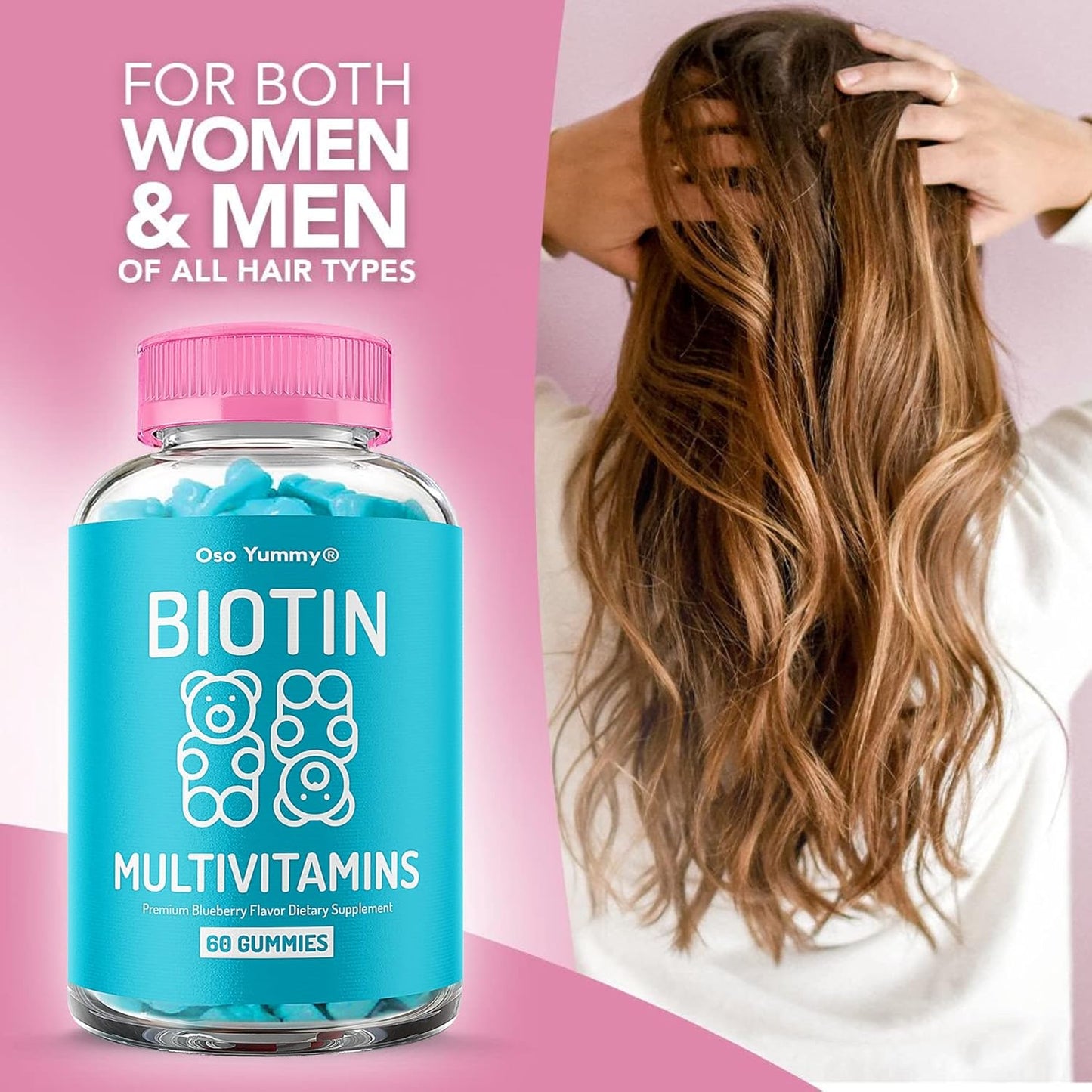 Biotin Gummies for Hair, Skin, and Nails with Vitamins A, C, D, E, B6, B12, and Zinc - Vegan Bear Shaped Supplement for Faster Hair Growth in Women and Men