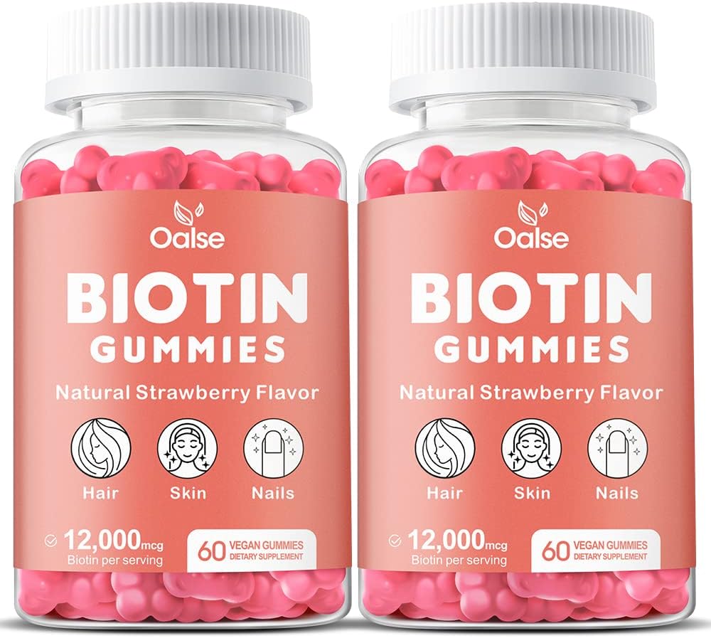 Biotin Gummies with Chlorophyll, Black Seed Oil, Multivitamins & Zinc - Hair, Skin, and Nails Support for Women - 12,000mcg (2-Pack)
