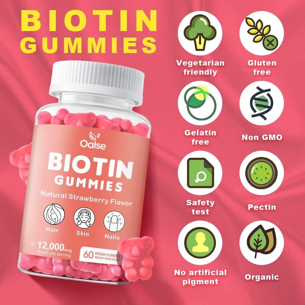 Biotin Gummies with Chlorophyll, Black Seed Oil, Multivitamins & Zinc - Hair, Skin, and Nails Support for Women - 12,000mcg (2-Pack)